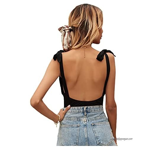 Floerns Women's Casual Sleeveless Tie Shoulder Backless Cami Bodysuit Tops