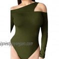 SheIn Women's Sexy Asymmetrical Neck Cold Shoulder Tops Cutout Bodice Bodysuit