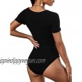 SheIn Women's Sexy Cut Out Ruched Front Short Sleeve Tops T Shirts Bodysuit