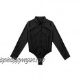 XUNZOO Womens Long Sleeve Button Down Shirt Easy Care V-Neck Blouse Collar Leotard Top Bodysuit