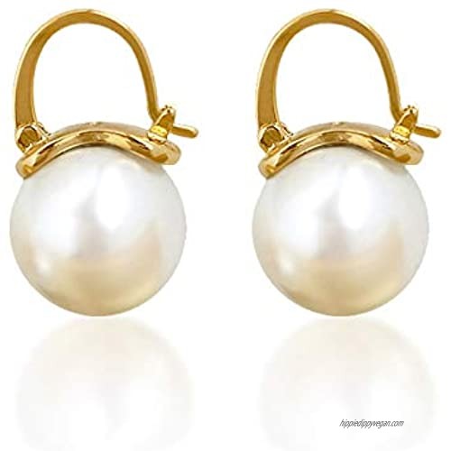 OwMell Elegant 925 Sterling Silver White Pearl Drop Earrings Dangle Stud Earrings for Women Large Size 12mm
