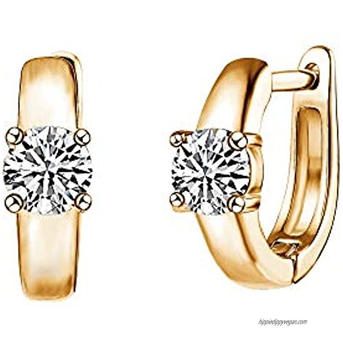 Barzel 18K Gold Plated Cubic Zirconia Huggie Cuff Earrings with One Round Stone