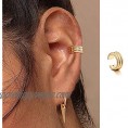 Dainty Hoop Ear Cuff 14K Gold Plated Cross Stripe Open Wrap Hoop Cubic Zirconia Huggie Clip-on Cartilage Earrings Stud for Women