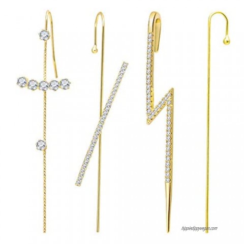 Ear Wrap Crawler Hook Earrings for Women Girls Fashion 14K Gold Plated Cuff Earring Set Unique Rhinestone Ear Jewelry