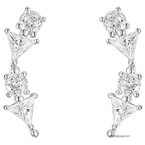 PAVOI 14K White Gold Plated Sterling Silver Post Constellation Ear Climbers | 4 Stone Ear Crawler Earrings for Women