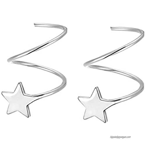 SLUYNZ 925 Sterling Silver Star Earrings for Women Teen Girls Fashion Star Wrap Earrings