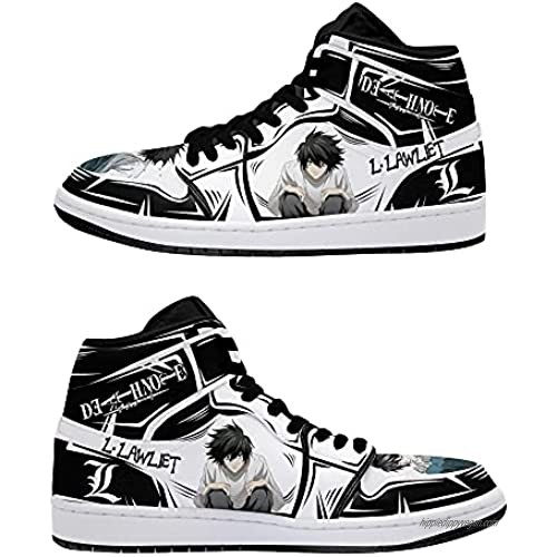 Mens Fashion Cool Comfortable Breathable Non-Slip Basketball Shoes Japan Anime One Piece Dragon Ball Naruto Sneakers Black and White