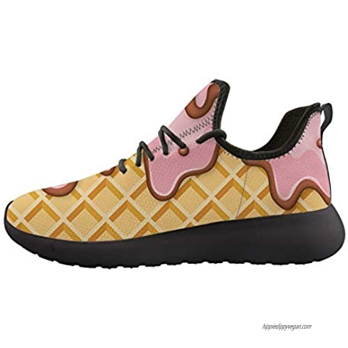 Melting Strawberry Ice Cream Waffle Plaid Pattern Unisex Adult Sports Footwear Tennis Breathable Jogging Lightweight Shoes Slip-on Sneaker