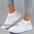 JCBB Women's Crystal Breathable Orthopedic Slip On Walking Shoes  Knitted Anti-Slip Sneakers Casual  Suitable for All Foot Types (White  6.5-7)