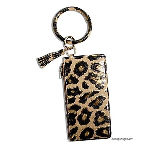 GERINLY Women Leopard Bracelet Wristlet Bag PU Leather Zipper Keychain Phone Purse Lipsticks Oblong Clutch Wallet