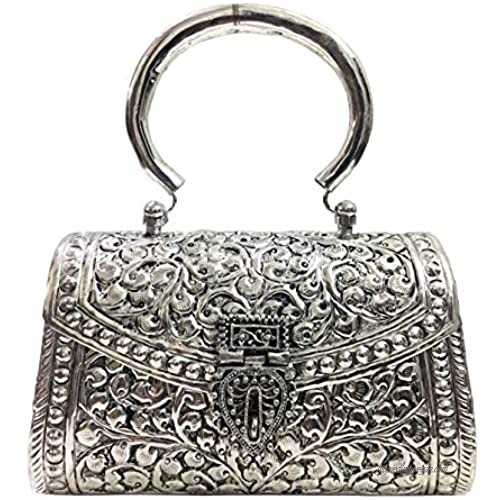Indian Brass Clutch Silver white clutches Vintage Handmade Brass metal purse Hand clutch Handbag for women party Bride marriage clutch