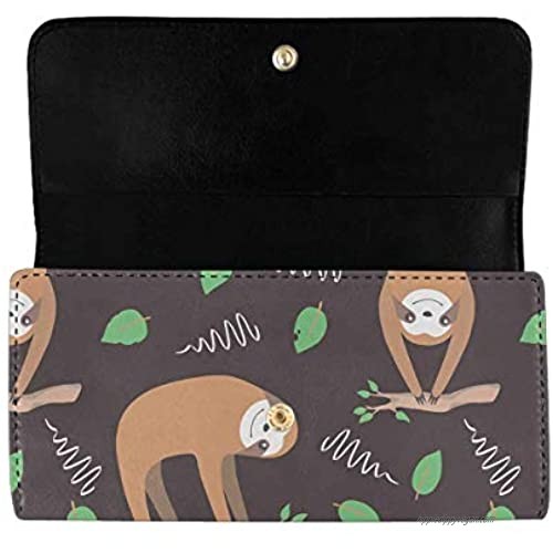 INTERESTPRINT Women's Trifold Clutch Wallets Sloth Graphic Pattern Card Holder Purses Handbags