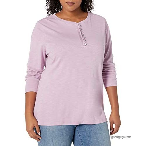 Chaps Women's Plus Size Long Sleeve Cotton Rib-Knit Henley Shirt