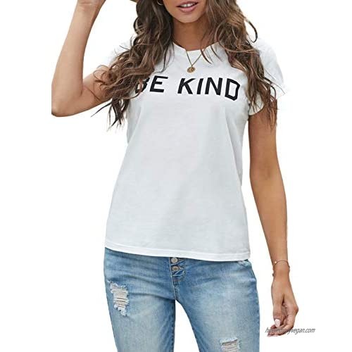 Diukia Women's Fashion Be Kind Letter Print T Shirts Summer Casual Crewneck Short Sleeve Tee Tops