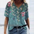 FABIURT Summer Tops for Women Womens Casual Comfort Floral Printed Short Sleeve T Shirts Loose Fit Tee Blouses Tunic Top