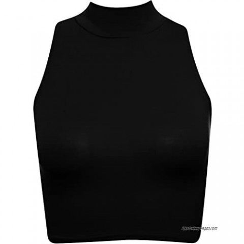 Fashion Sexy Womens Crop Top Turtleneck Sleeveless Tshirt Cropped-Thin Fabric