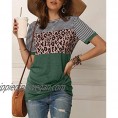 Ferrtye Womens Leopard Striped T Shirts Color Block Short Sleeve Twist Knot Summer Tops Tee