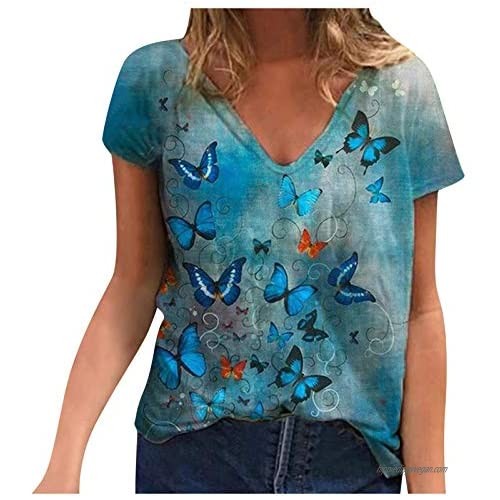 KEYEE Women T Shirts Butterfly Print Cute Graphic Tees Summer Funny Casual Short Sleeve Tops T-Shirt Tunics