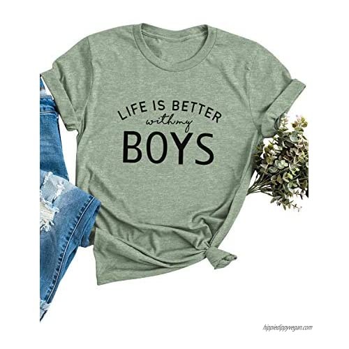Life is Better with My Boys Mom Funny Graphic Tee Shirts Gift for Mothers Day T Shirts Womens Tops
