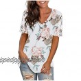 Summer Shirts for Women  Women's V Neck Floral Print T-Shirts Casual Short Sleeve with Lace Tops Blouse Tunic Tee Top