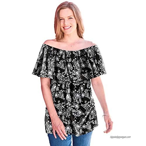 Woman Within Women's Plus Size Off-The-Shoulder Ruffled Tee Shirt