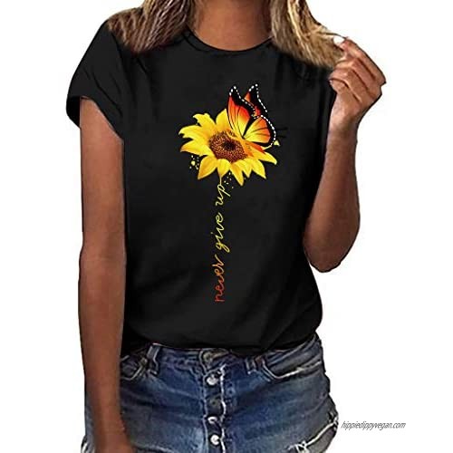 Womens Short Sleeve Tops Womens Loose T-Shirts Flower Printed Short Sleeves O Neck Blouse Tops