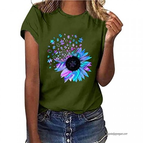 YUehswet Womens Tops Womens Summer Casual Short Sleeve Loose Fit Sunflower Graphic Tees Vintage Shirts Blouses Tunic Top