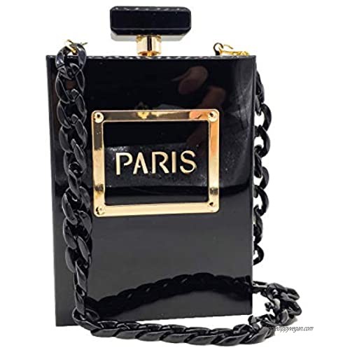 Black Paris Perfume Shape Women Acrylic Box Clutch Evening Bags Party Purses Cocktail Handbags