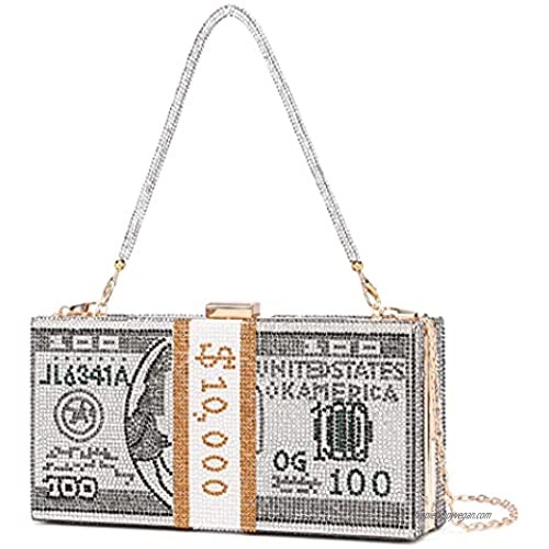 Dollar Clutch Purse for Women from Covelin  Rhinestone Evening Handbag Money Bag