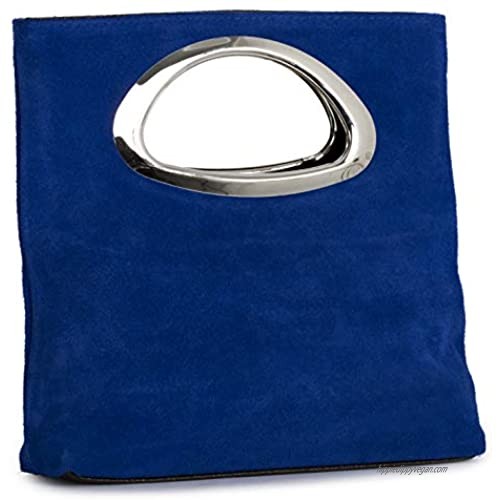 LIATALIA Plain Italian Suede Leather Top Handle Small Foldable Evening Purse Clutch Bag - RHEA