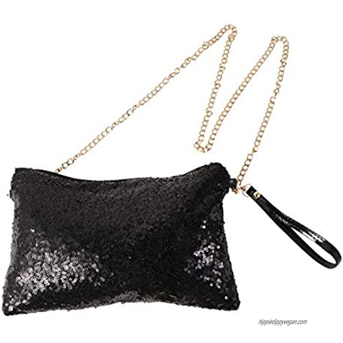 Tinksky Sparkly Sequin Handbag Lady Party Evening Clutch Shoulder Bag  Mother's Day gift or gift for women (Black)  10 7.1 0.8 inch