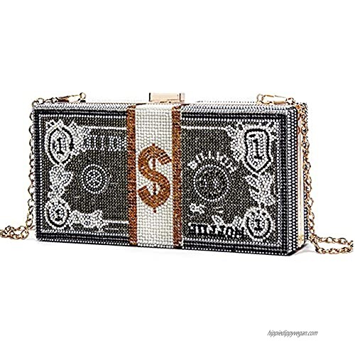unidressup Creative Dollar Bling Rhinestone Handbag Shoulder Handbags for Party Cocktail Wedding Envelope Clutch Purse