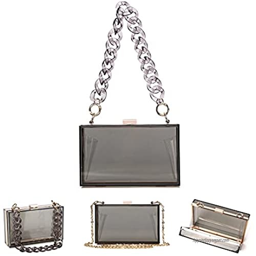 Women Clear Clutch Clear Purse Acrylic Box Clutch Transparent Evening Bag Crossbody Purse With Removable Gold Chain Strap