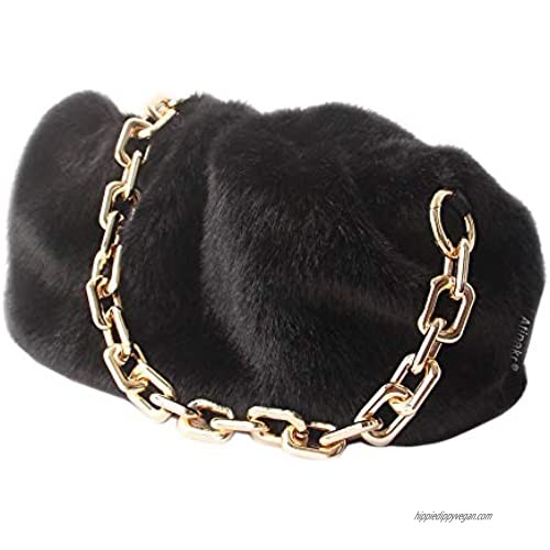 Women cloud bags | Faux Fur and Fuzzy Purse | zinc alloy Shoulder Strap Evening Handbags