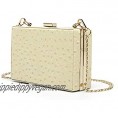Women Ostrich Print Faux Leather Box Clutch Handbag Crossbody Purse Evening Bag with Gold Chain Strap