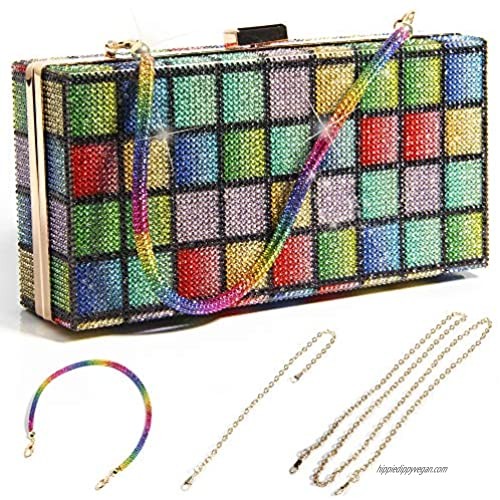 Women Rainbow Shine Clutch Purse  Bilinavy Rainbow Crystal Clutch Purses for Wedding Evening Party Handbag