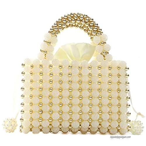 YUSHINY Women Handmade Pearl Beaded Evening Handbag Top Handle Purse with InnerBag & DustBag
