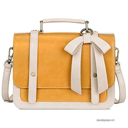 ECOSUSI Small Crossbody Bags Vintage Satchel Work Bag Vegan Leather Shoulder Bag with Detachable Bow  Yellow