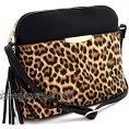 Leopard Print Front Pocket Compartment Vegan Leather Dome Crossbody Purse Bag