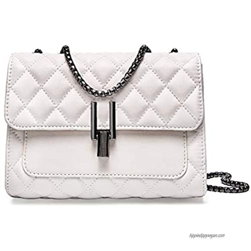 Plergi Small Genuine Leather Crossbody Quilted Flap Handbag with Chain Strap for Women Lightweight Cellphone Bag