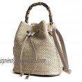 QZUnique Women's Bucket Drawstring Handbag Straw Shoulder Bag Straw Weave Crossbody Handbag Beach Bags With Bamboo Handle