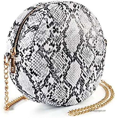 Small Crossbody Bag for Women Snakeskin Round Purse Circle Cellphone Bag with Chain Strap
