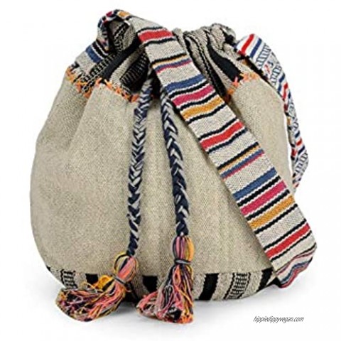 The House of Tara - Grey Multicolour Handloom Fabric Crossbody Sling Shopping Bag with Tassels and Boho Ethnic Design for Women