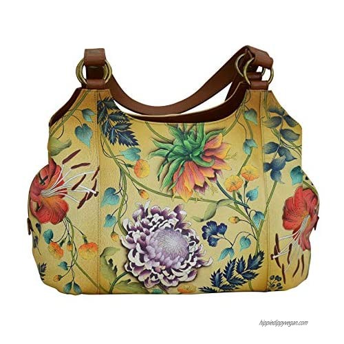 Anuschka Women’s Genuine Leather Large Triple Compartment Hobo - Hand Painted Exterior