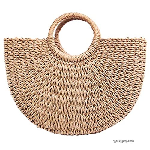 Hand-woven Straw Large Hobo Bag for Women Round Handle Ring Toto Retro Summer Beach Bag Beach Bag. (Coyote brown)