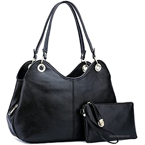 KKXIU Classic 3 Zippered Compartments Women Hobo Purses and Handbags Synthetic Leather Shoulder Tote ladies Bags