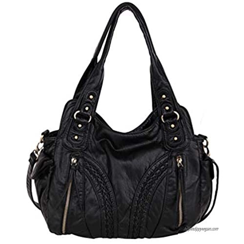 Montana West Handbags for Women Washed Leather Hobo Bags Concealed Carry Purses Stylish Satchel Handbag with Crossbody Strap