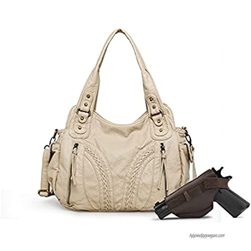 Montana West Large Concealed Carry Satchel Bag for Women Soft Leather Shoulder Bag Crossbody Hobo Bag Detachable Holster