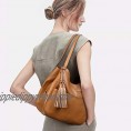 S-ZONE Women Shoulder Bag Leather Hobo Purses Fashion Handbags Multi-pocket Tote with Tassel
