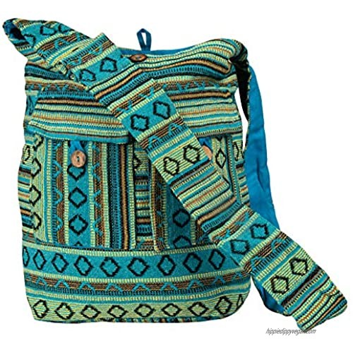 Tribe Azure Blue Aztec Canvas Large Hobo Cross body Shoulder Sling Slouch Casual Shopping Market Bag
